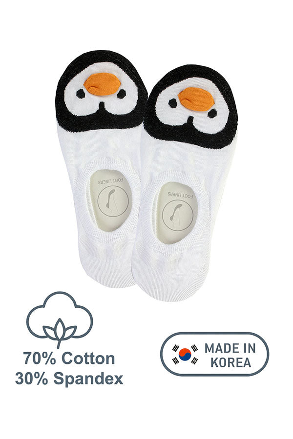 YM51 12 Pairs Cotton Blend, Made in Korea Penguins No Show Foot Liners