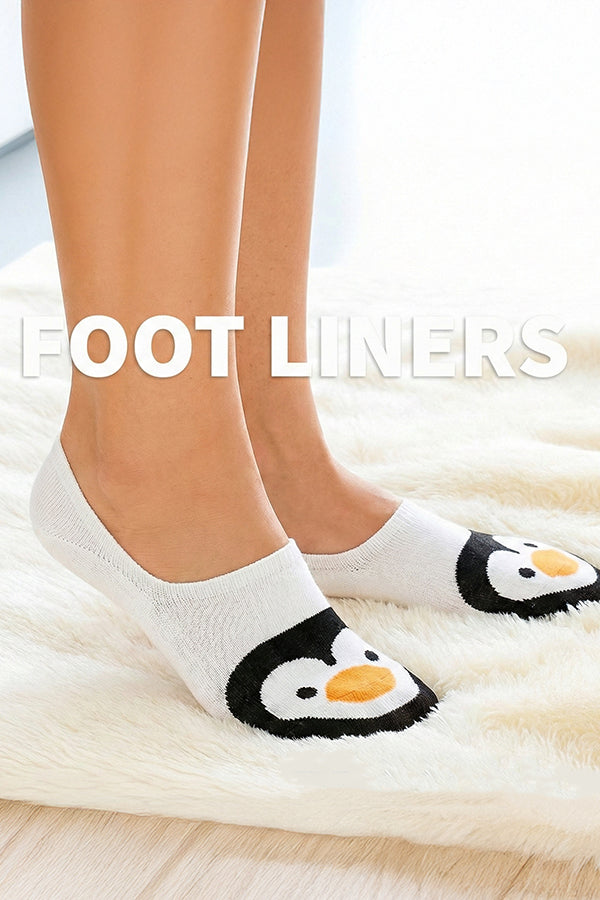 YM51 12 Pairs Cotton Blend, Made in Korea Penguins No Show Foot Liners