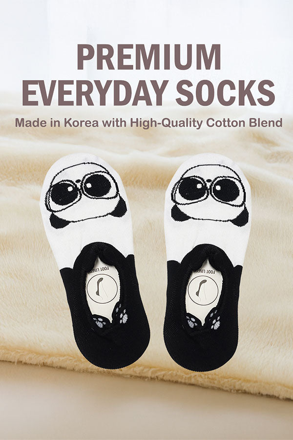 YM52 12 Pairs Cotton Blend, Made in Korea Raccoon No Show Foot Liners