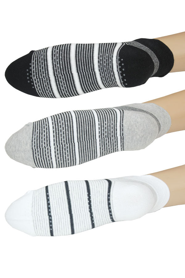 YM93 24 Pairs Non-Slip Grip, 3 Colors, Shoe Size 6-9 No Show Sports Socks with White Trim