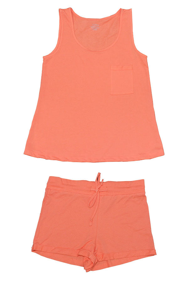 PB3033 6 Piece Pocket Tank Top and Drawstring Shorts, Soft Cotton Blend 2-Piece Pajama Set