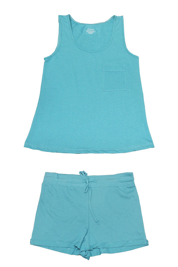 PB3033 6 Piece Pocket Tank Top and Drawstring Shorts, Soft Cotton Blend 2-Piece Pajama Set