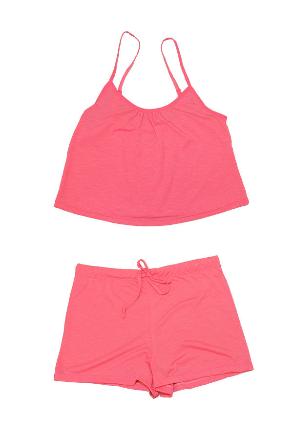 PB3045 6 Piece Cropped Cami & Boxer Shorts, Soft Polyester Blend 2-Piece Pajama Set