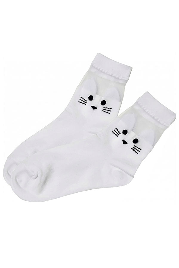 YM87 Cat Print Crew Socks