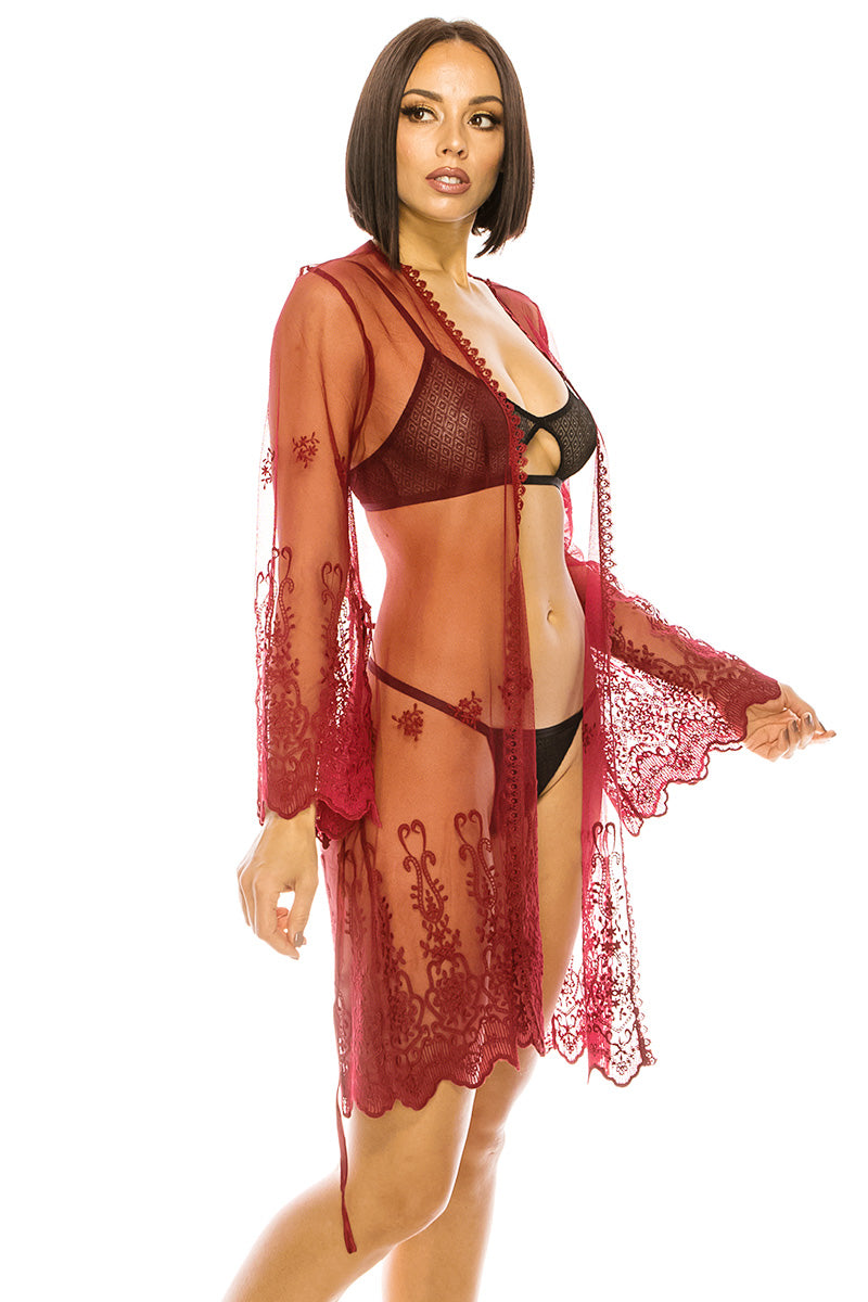 20140 6 Piece Elegant Mesh Robes with Embroidery Mesh & Embroidery Robes