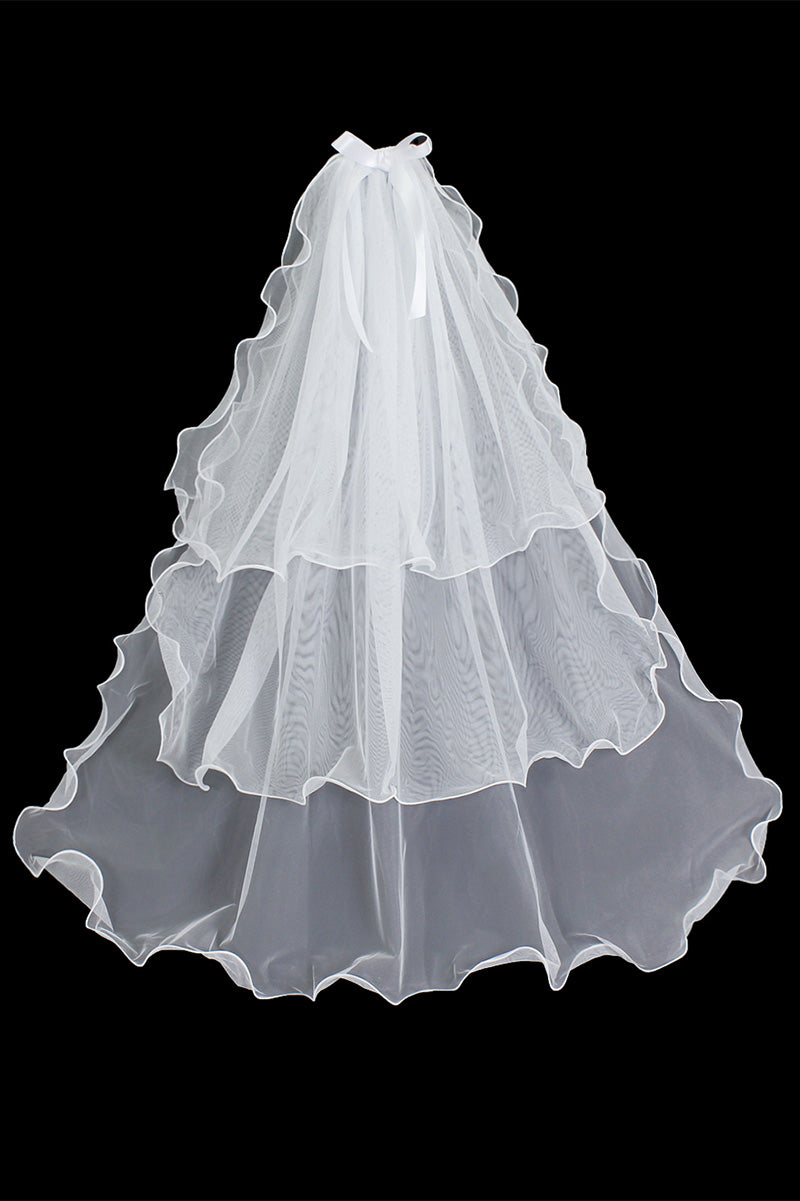 20149 6 Piece Waist-Length Bridal Tulle 3-Tier Short Wedding Veil with Bow & Comb
