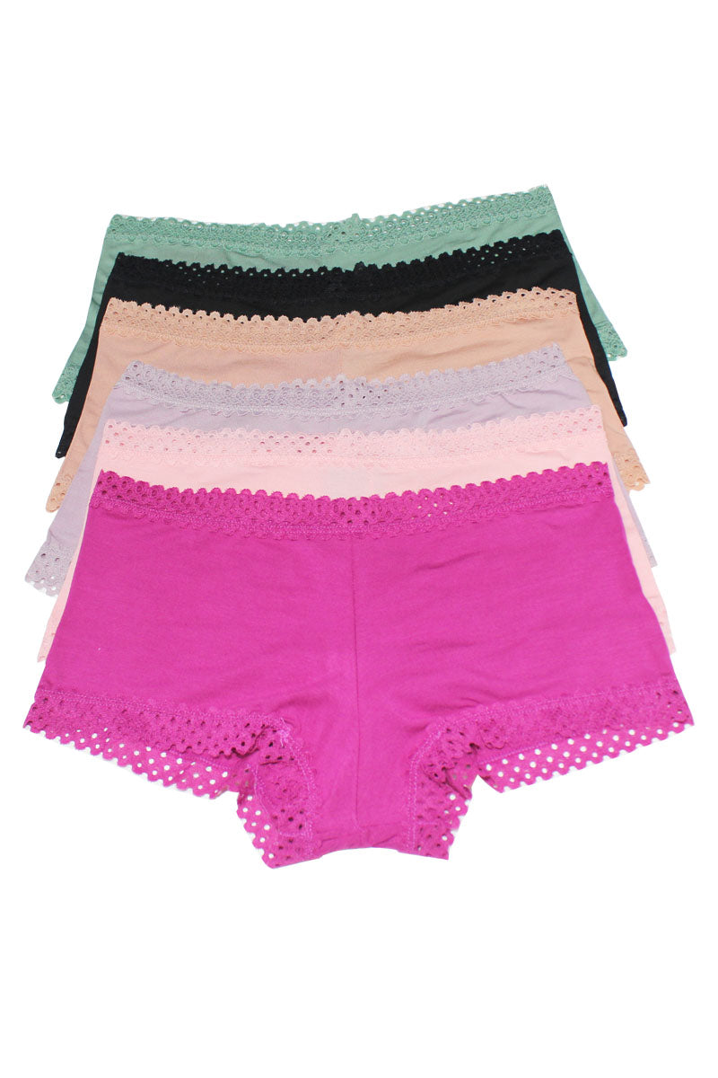 33024 12 Piece Comfortable & Stylish Lace Trim Soft Boyshort C01
