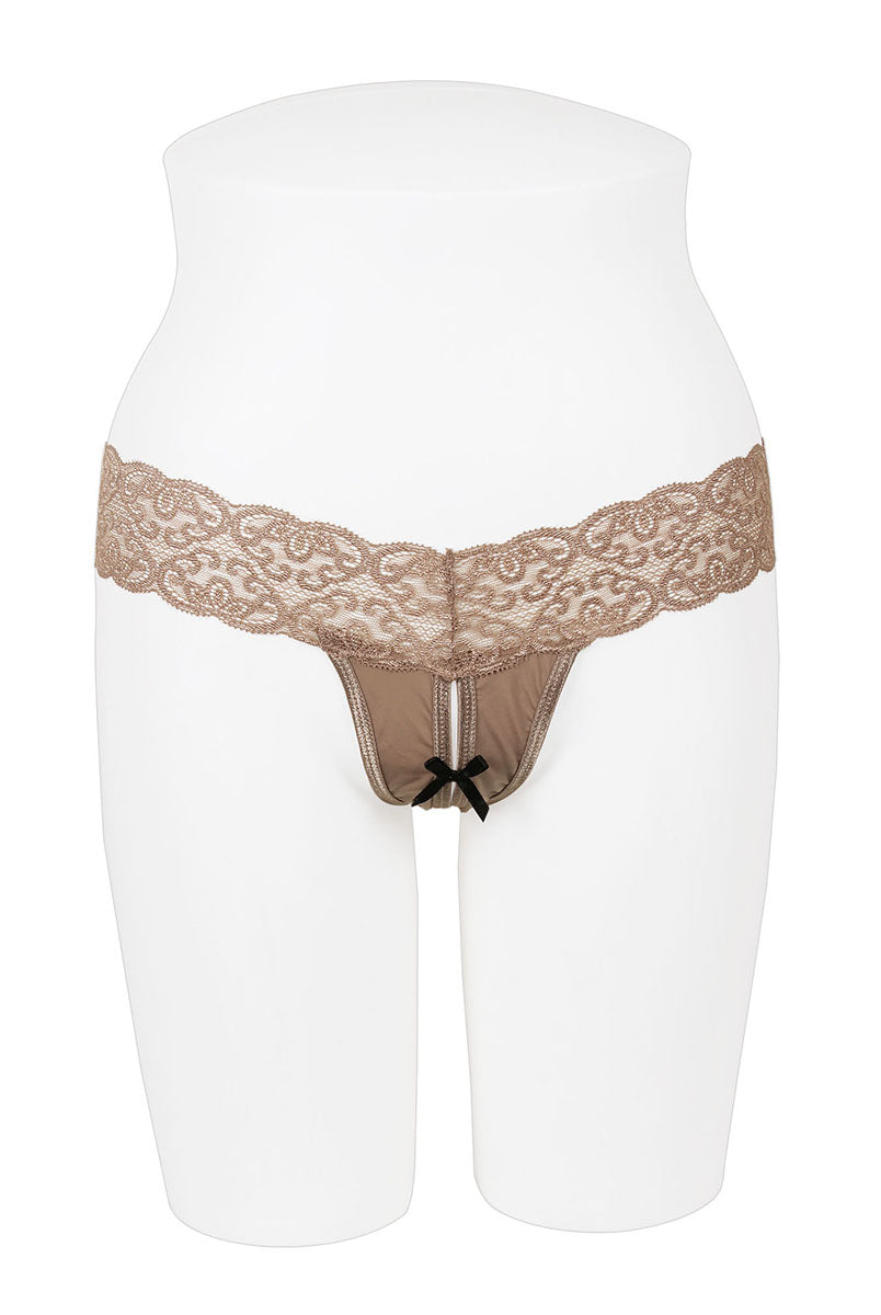 33057 12 Piece Sexy and Comfortable Lace Band Crotchless Thong with Front Bow Detail