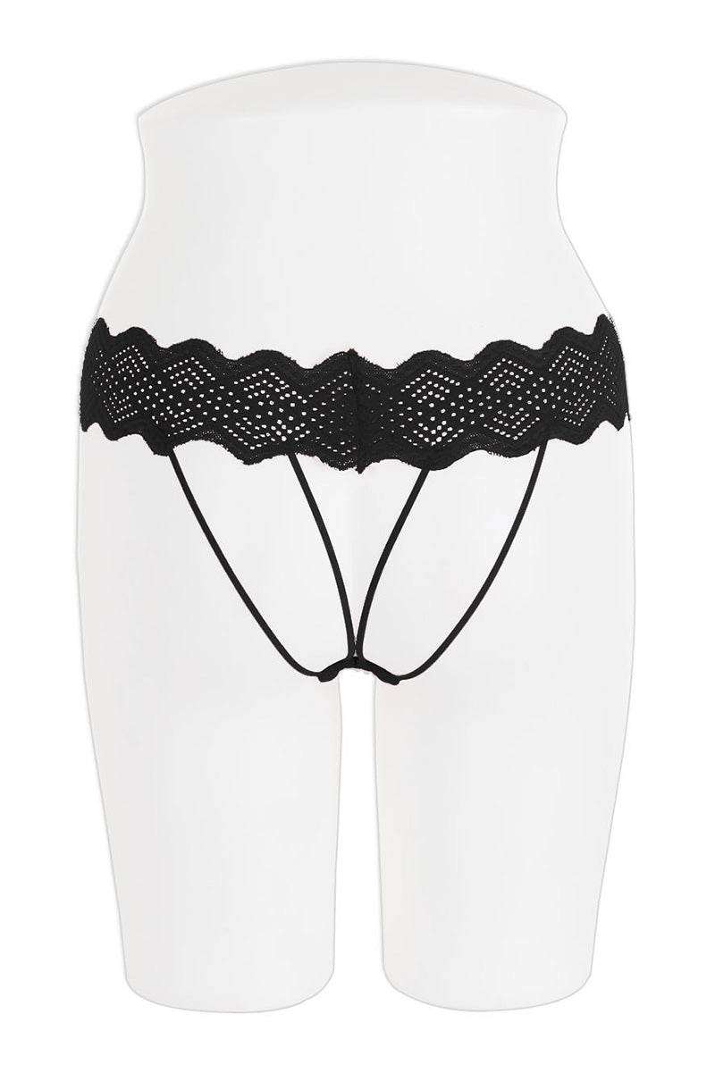 33116 12 Piece Caged Back Lace Thong – Wide Geometric Lace Waistband