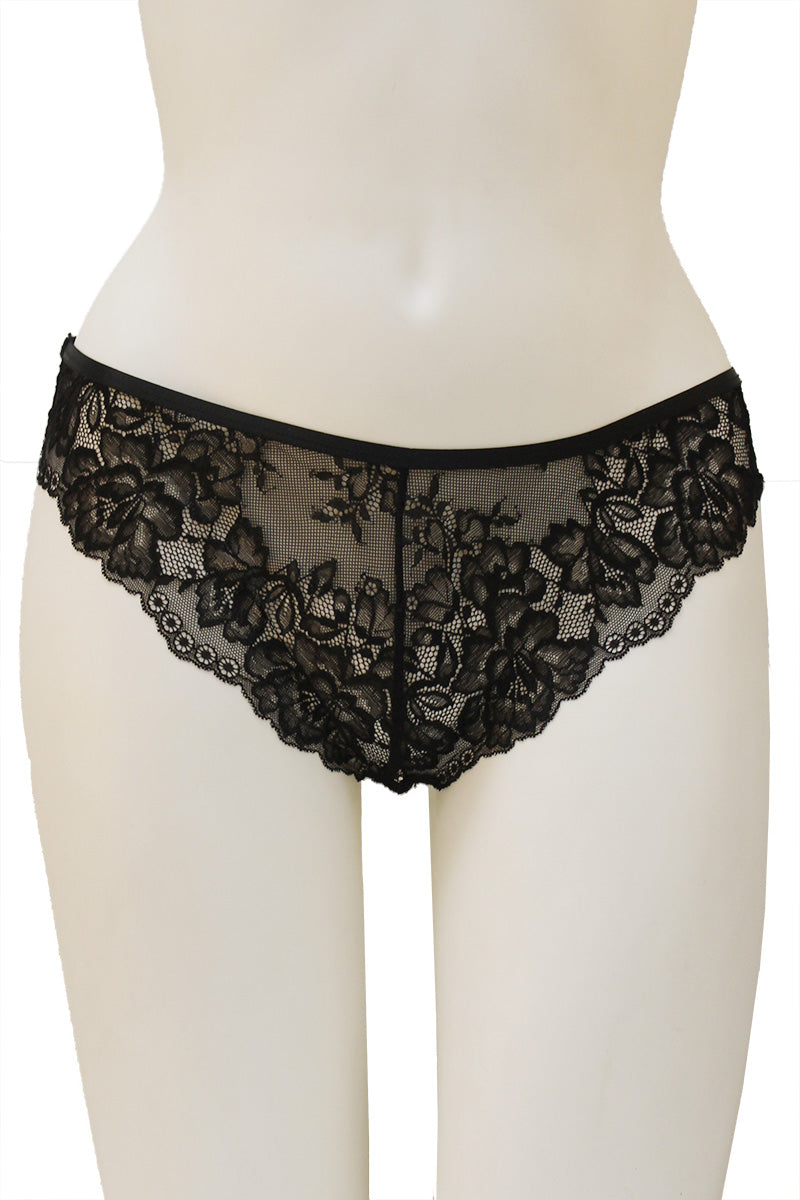 33338 12 Piece Back Lace-Up Detail, Soft Stretch, Sexy Fit Floral Lace Hipster Panty