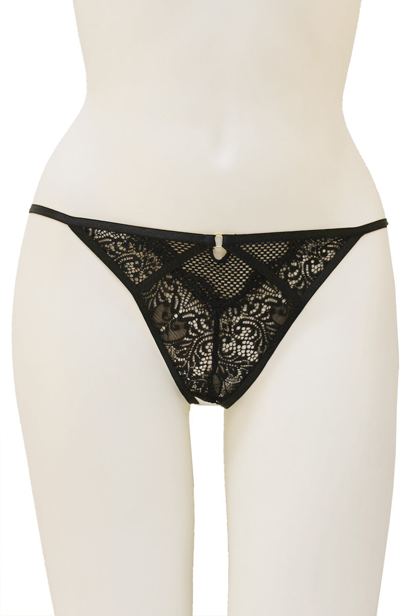 33345 6 Piece Lace, Mesh, and Strappy Open Cheeky Panty