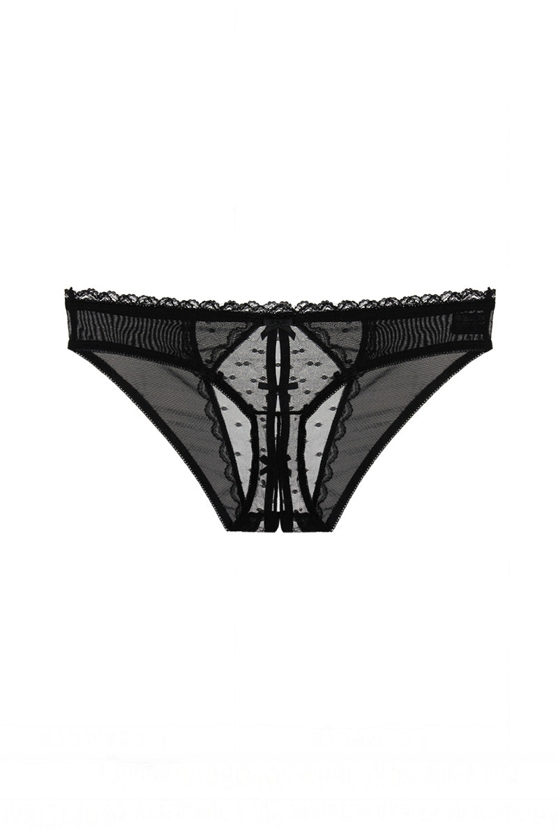 33353 12 Piece Mesh Crotchless Panty – Mid Rise with Lace Waistband & Bow Details