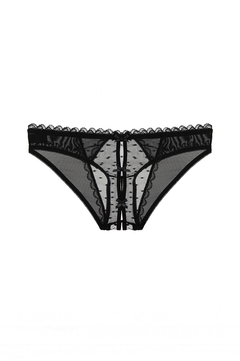 33353 12 Piece Mesh Crotchless Panty – Mid Rise with Lace Waistband & Bow Details
