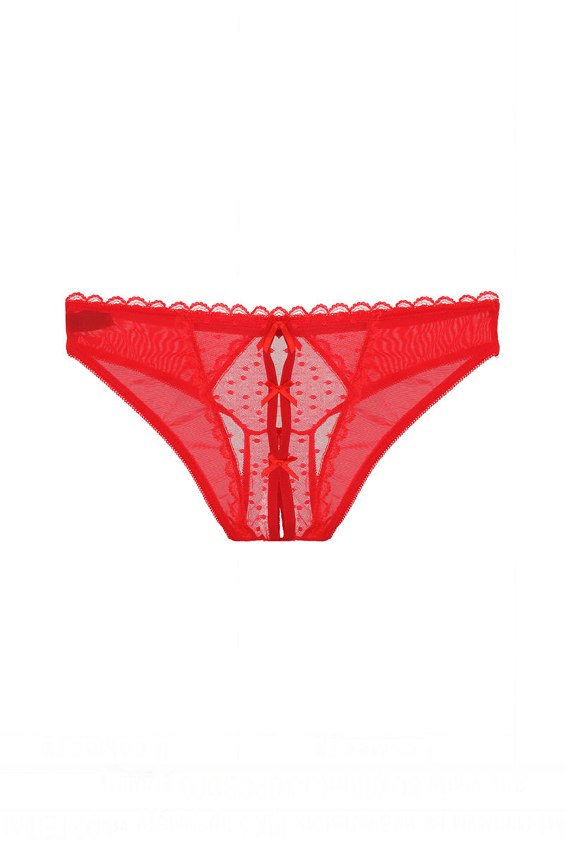 33353 12 Piece Mesh Crotchless Panty – Mid Rise with Lace Waistband & Bow Details