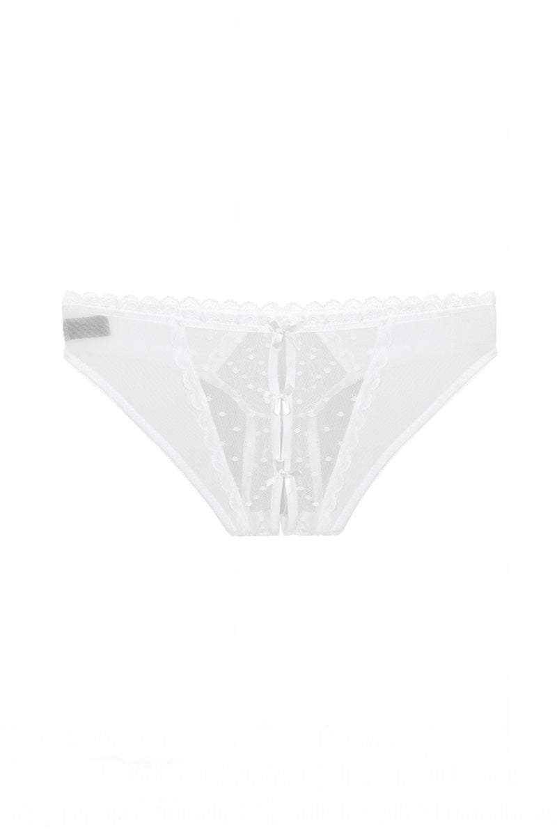 33353 12 Piece Mesh Crotchless Panty – Mid Rise with Lace Waistband & Bow Details