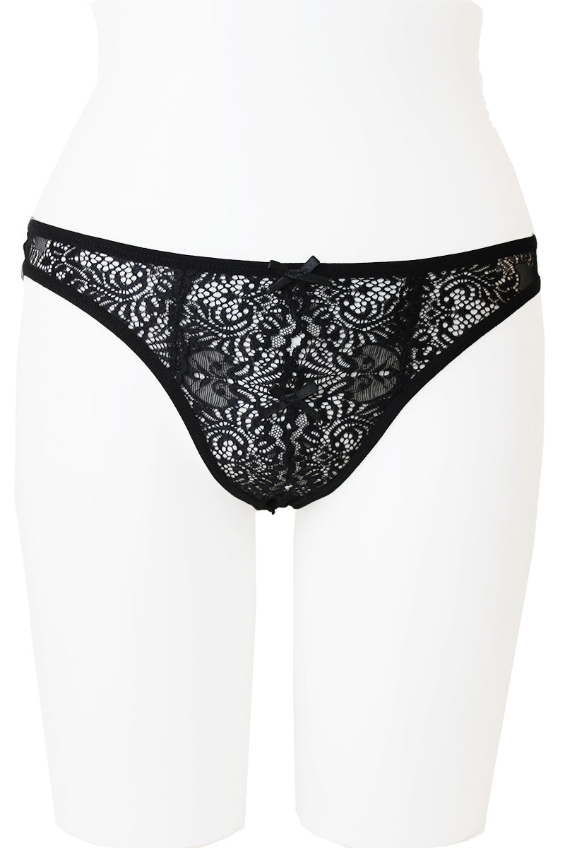 33371 12 Piece Mid Rise, Soft Mesh Back Crotchless Lace Panty