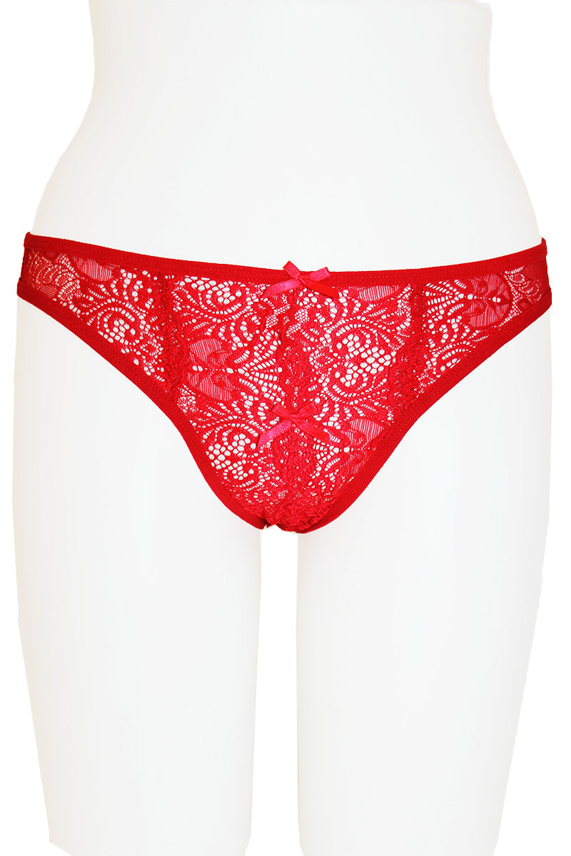 33371 12 Piece Mid Rise, Soft Mesh Back Crotchless Lace Thong