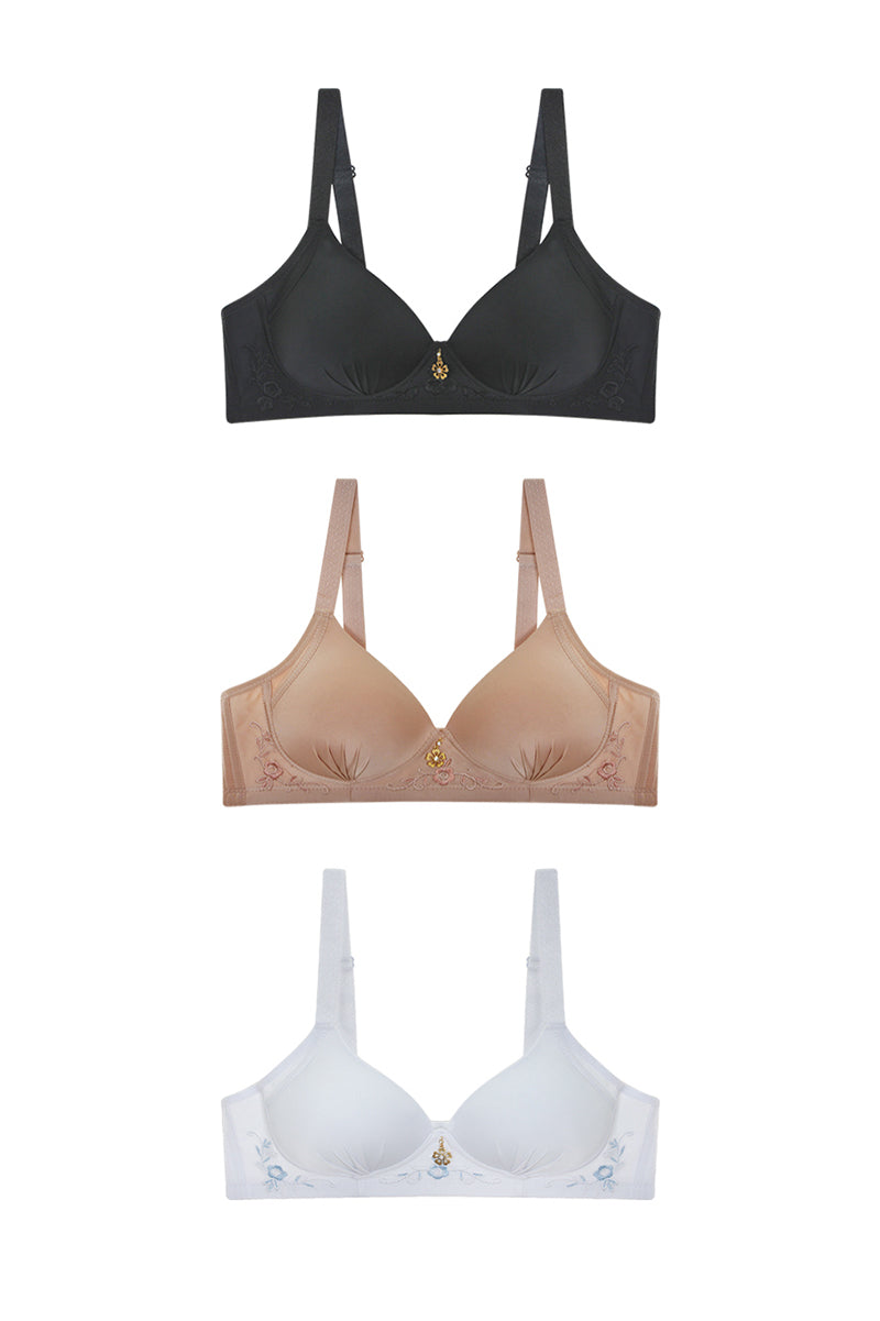 50295 6 Piece Lightly Padded, Wire-Free, 3-Hook Closure Solid Full Coverage Bra B,C,D Cup C02