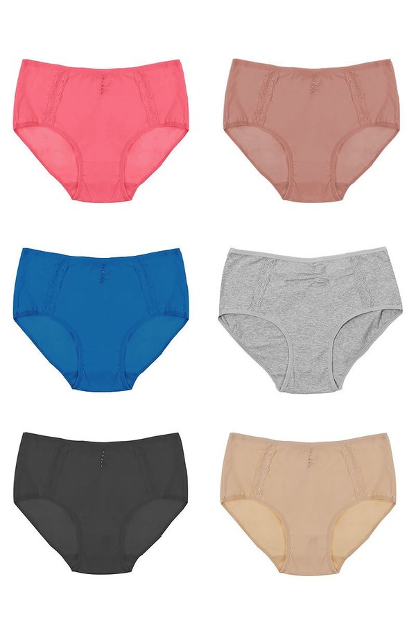 71786 12 Piece Solid Full Brief with Dual Lace Panels & Center Rhinestone C04