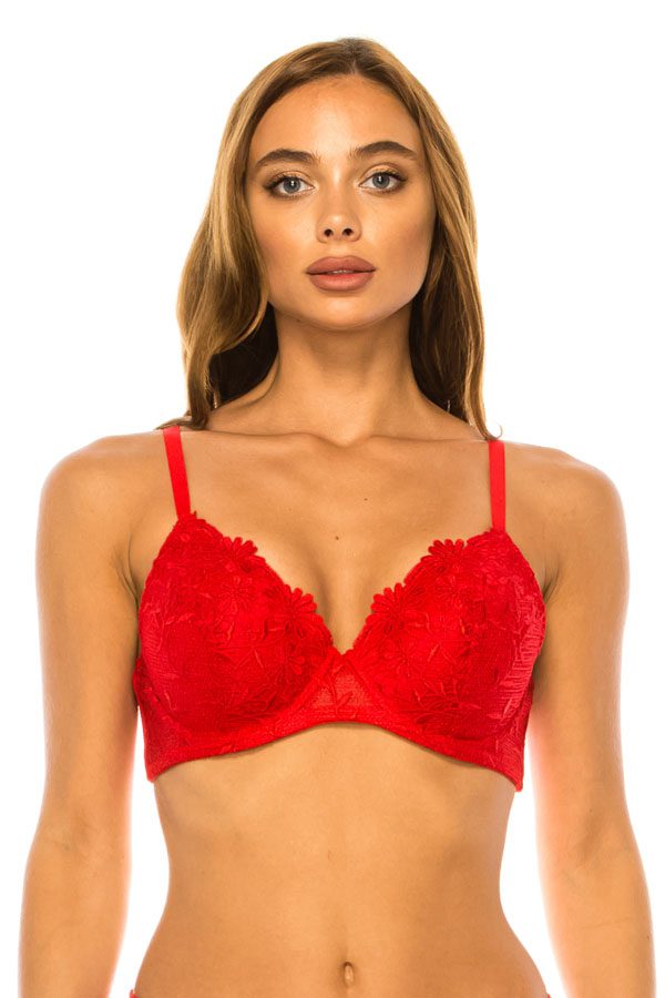78311 12-Pack Underwire Support & Adjustable Straps Floral Embroidered Lace Bra B/C Cup
