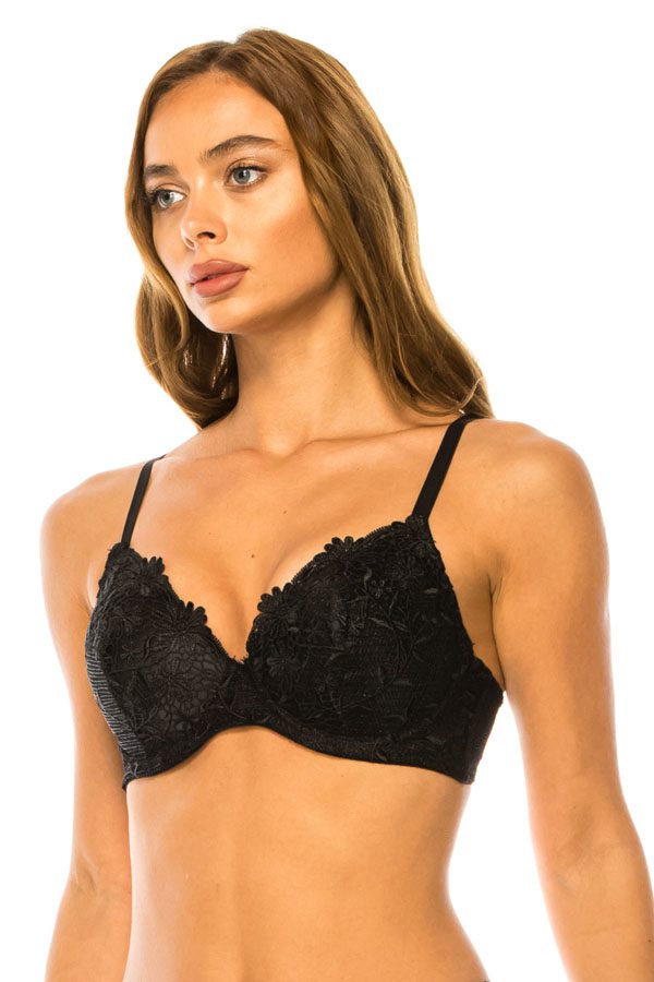 78311 12-Pack Underwire Support & Adjustable Straps Floral Embroidered Lace Bra B/C Cup