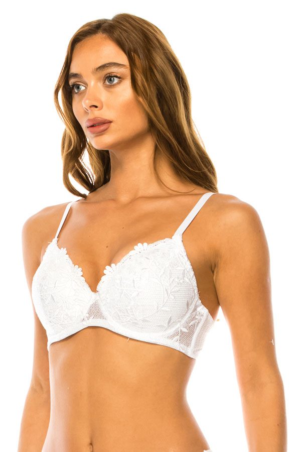 78311 12-Pack Underwire Support & Adjustable Straps Floral Embroidered Lace Bra B/C Cup
