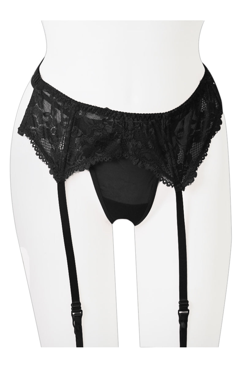 8002 6 Piece Floral Lace Garter Belt for Stockings with Matching G-String – One Size