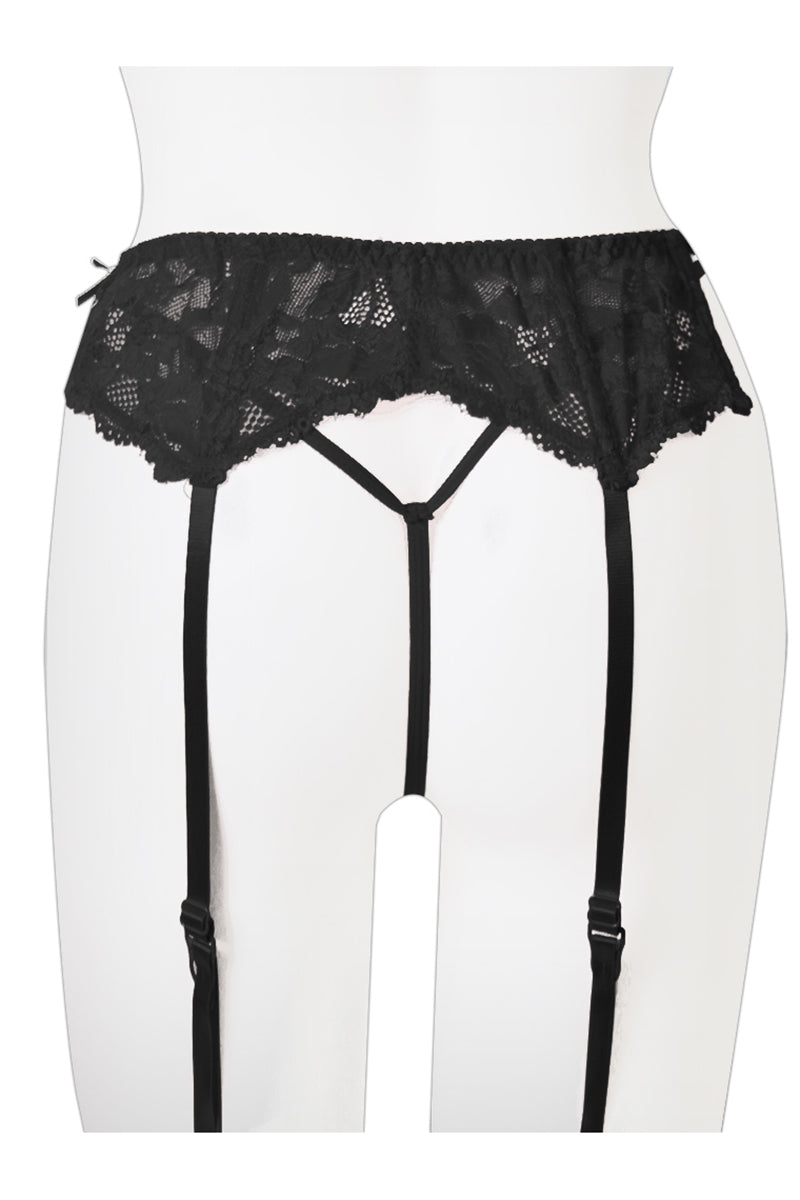 8002 6 Piece Floral Lace Garter Belt for Stockings with Matching G-String – Plus Size