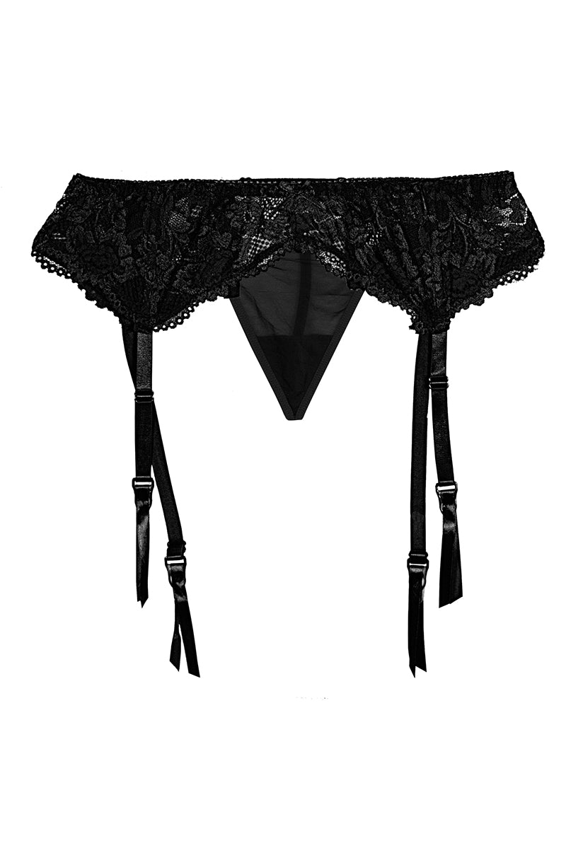 8002 6 Piece Floral Lace Garter Belt for Stockings with Matching G-String – One Size