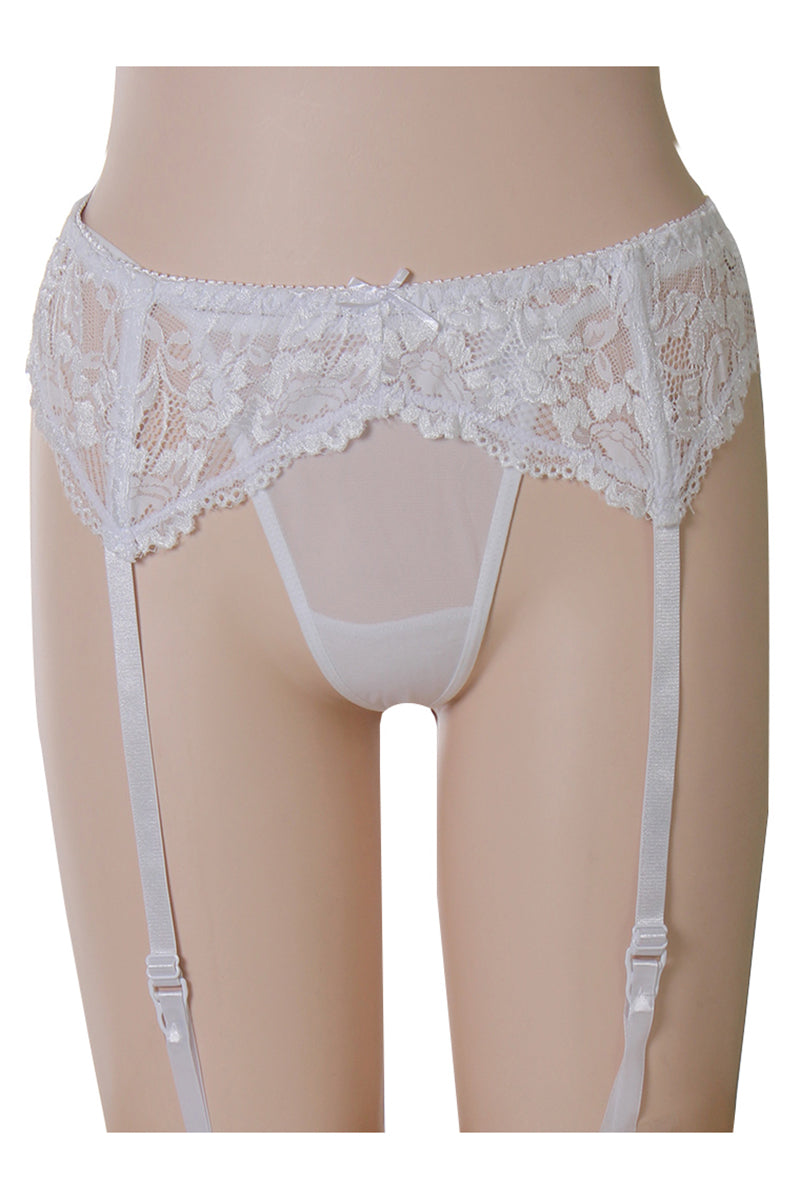 8002 6 Piece Floral Lace Garter Belt for Stockings with Matching G-String – Plus Size