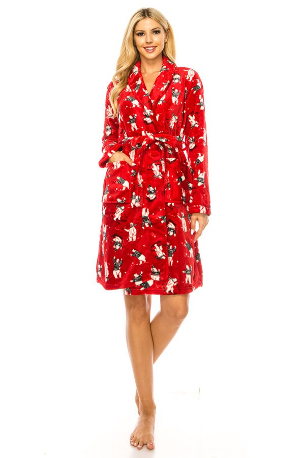 80145R 6 Piece Soft & Cozy, 100% Polyester, Available in S, M, L, XL Bear Print Pajama Robe