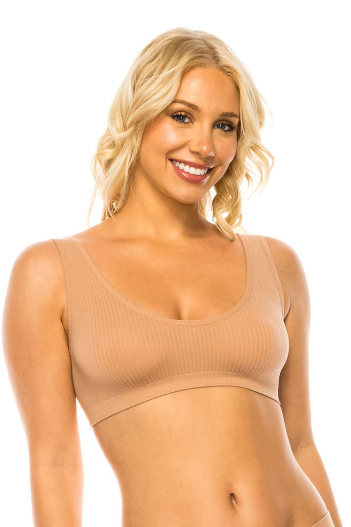 82122 6 Piece Seamless Wireless Bra Top with Thick Straps – One Size