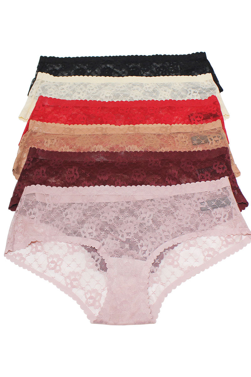 89144 6 Piece Mid Rise Lace Seamless Panty with No-Line Waistband C01