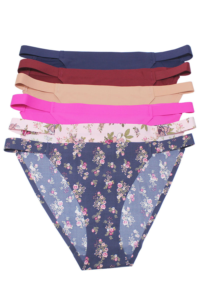 89151 6 Piece Solid & Print Laser Cut Bikini Panty C02