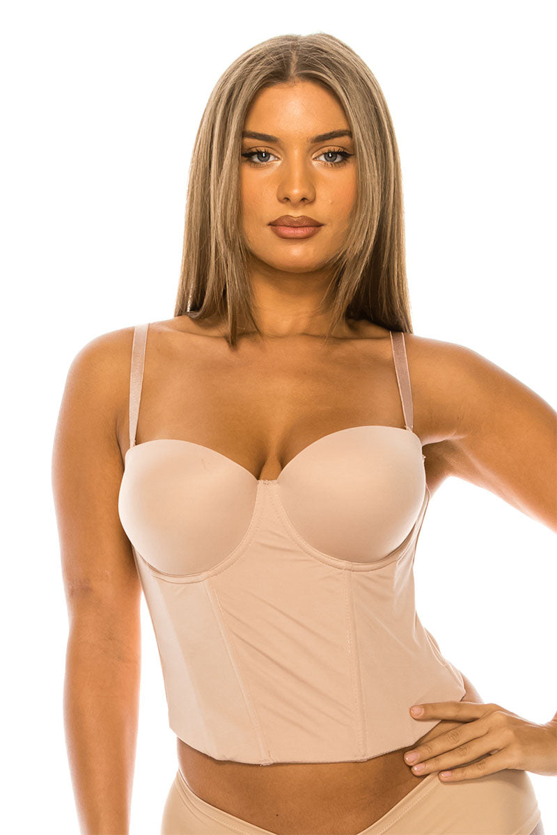89157 6 Piece Low Back, Removable Straps Soft Long Line Strapless Bra