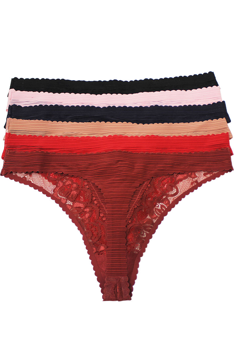 89231 6 Piece Lace Thong with Elastic Waistband C01