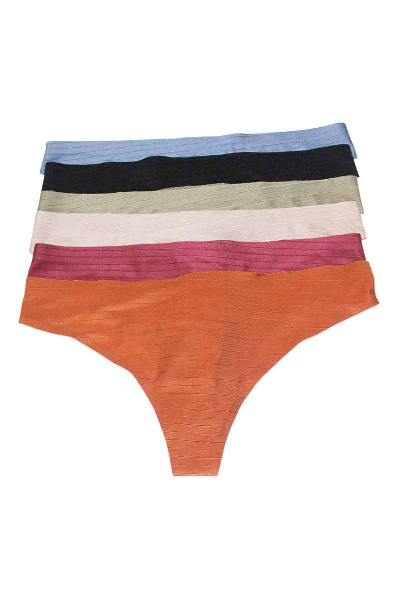 89232 6 Piece Jacquard Stripe Fabric No Line Solid Laser Cut Thong C02