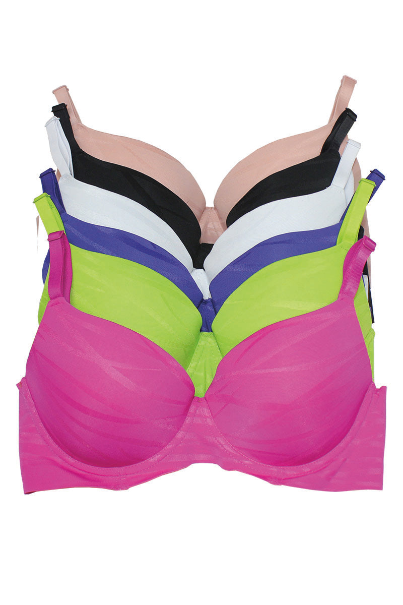 89331 6 Piece Seamless Laser Cut Band, Adjustable Straps Push Up Bra with Underwire A/B/C Cup C01