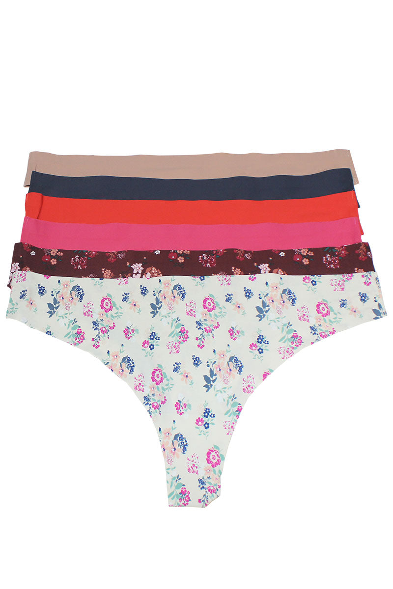 89432 6 Piece Seamless Body No Line Solid Laser Cut Thong C01