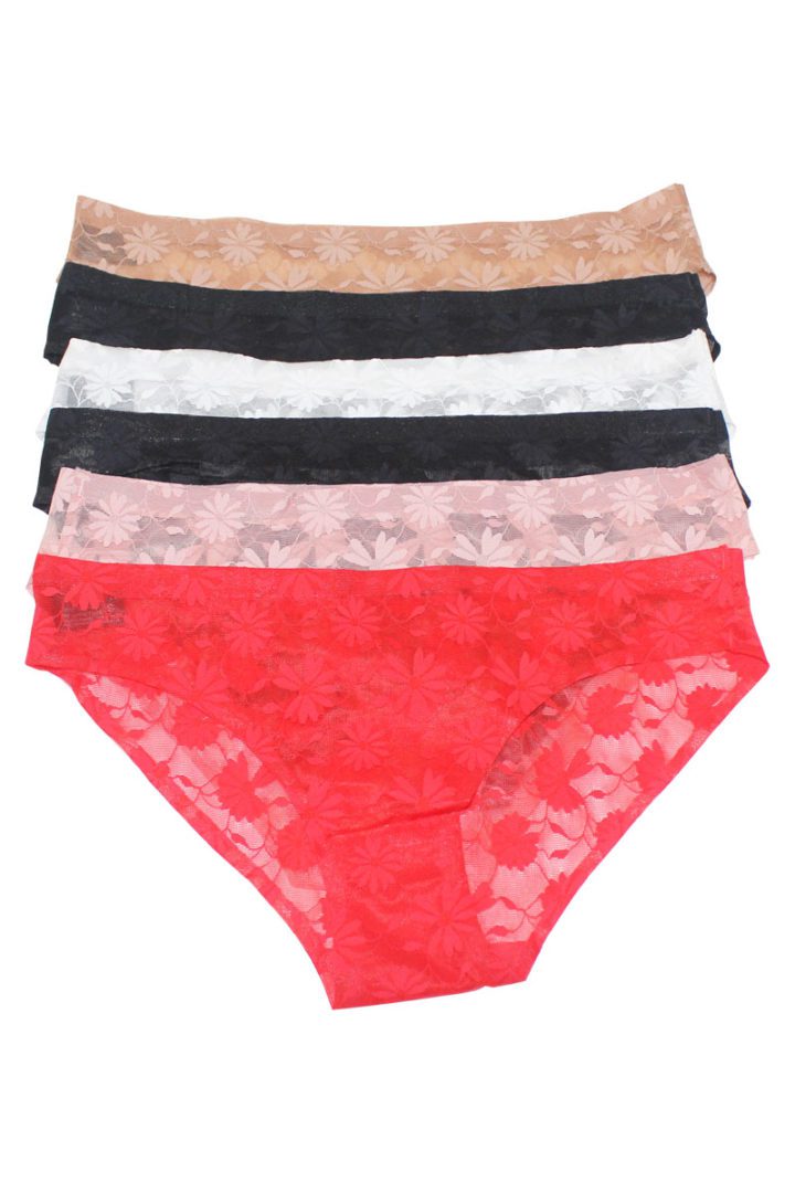 90035 6 Piece Soft & Stretchy with Elastic Band Floral Lace Panty
