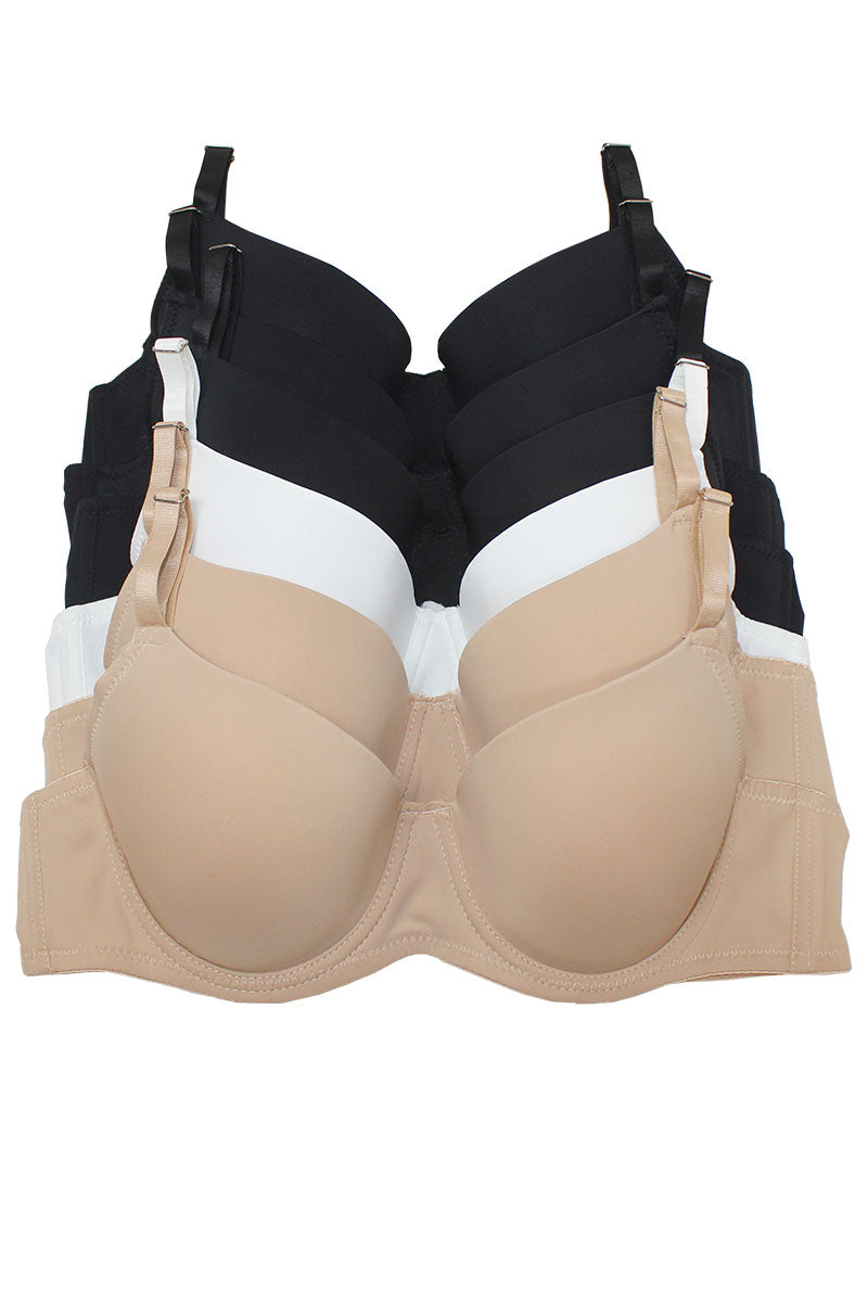 90040 6 Piece Lightly Padded Full Support Bra for Women Extra Coverage Underwire Bra A/B/C Cup C01