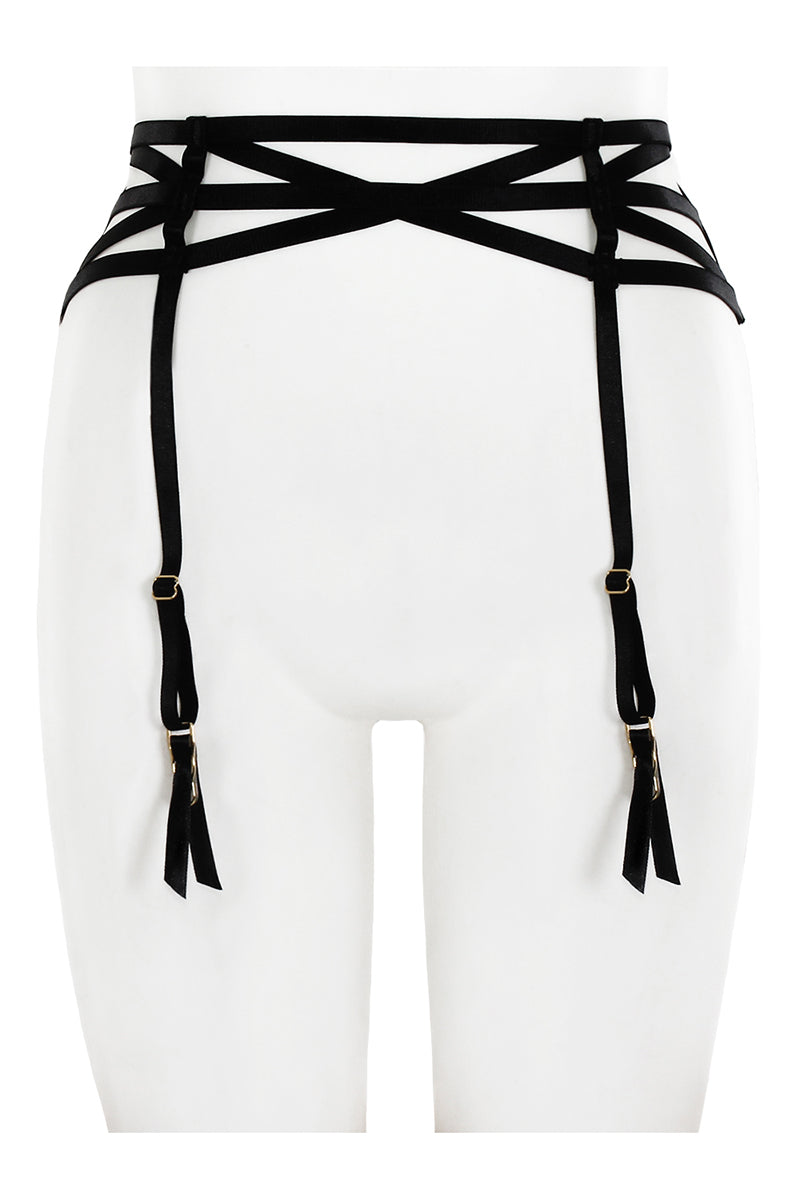 BE130 6 Piece Strappy Elastic Garter Belt with Hook & Eye Closure