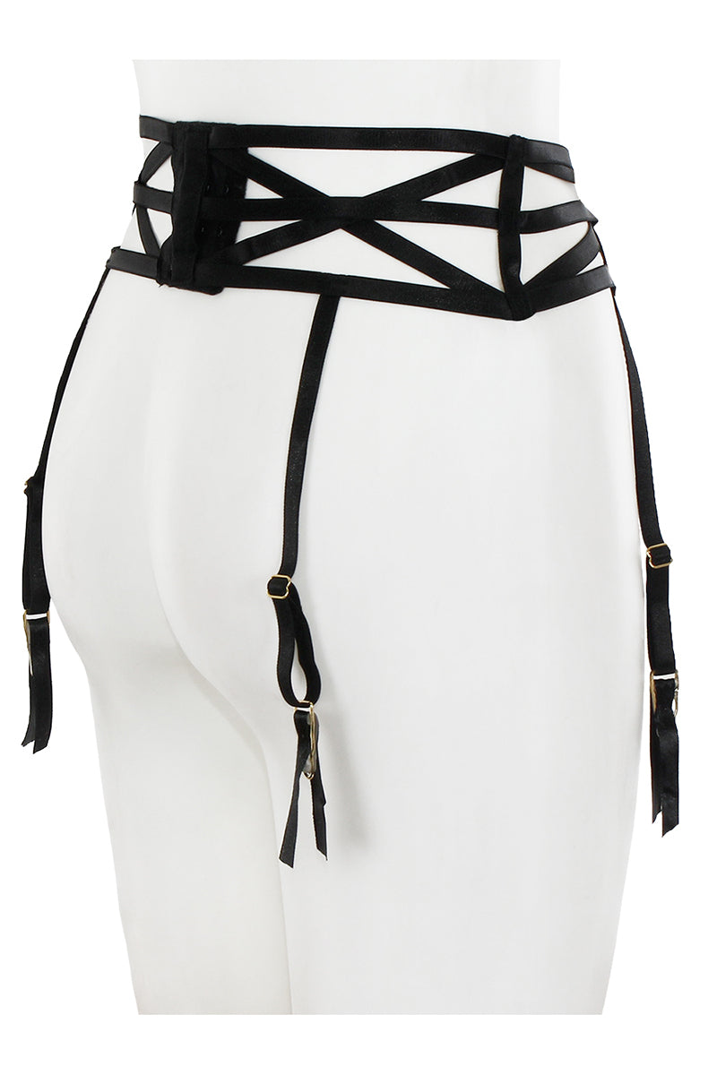BE130 6 Piece Strappy Elastic Garter Belt with Hook & Eye Closure