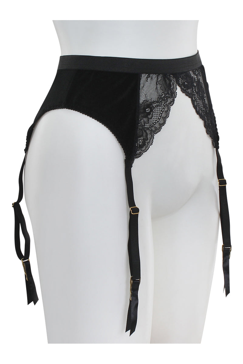 BE139 6 Piece Velvet & Lace Garter Belt with Grosgrain Elastic