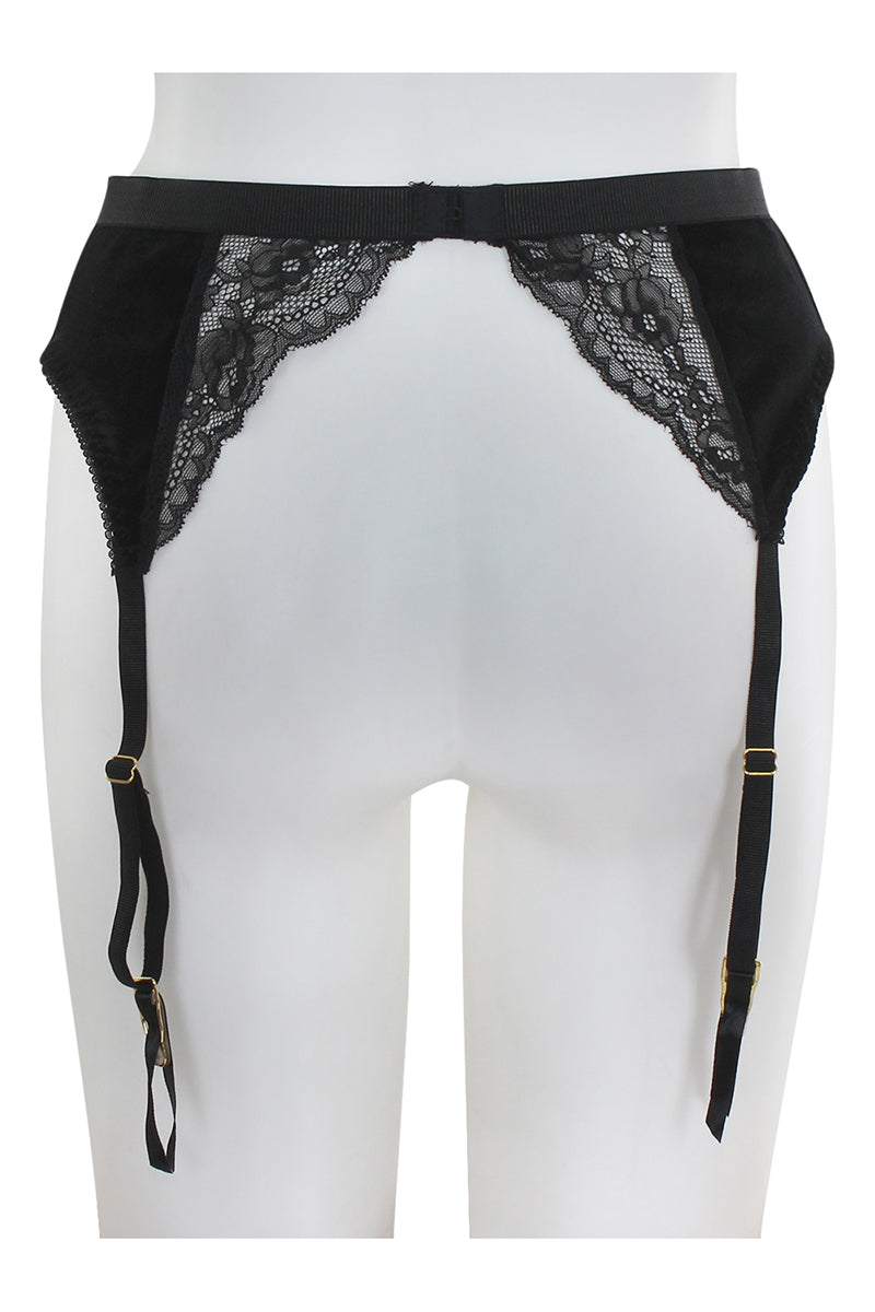 BE139 6 Piece Velvet & Lace Garter Belt with Grosgrain Elastic