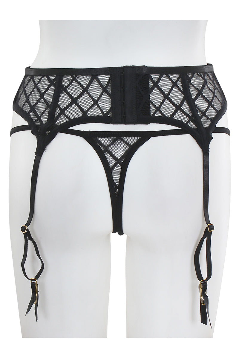 BE140 6 Piece Diamond Mesh Garter Belt with Matching Thong