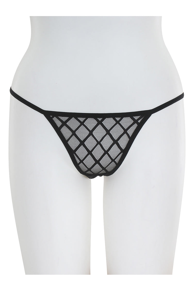 BE140 6 Piece Diamond Mesh Garter Belt with Matching Thong