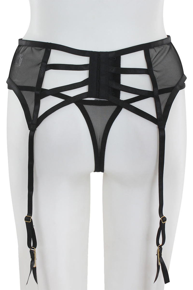 BE141 6 Piece Lace & Elastic Garter Belt with Strappy Detail