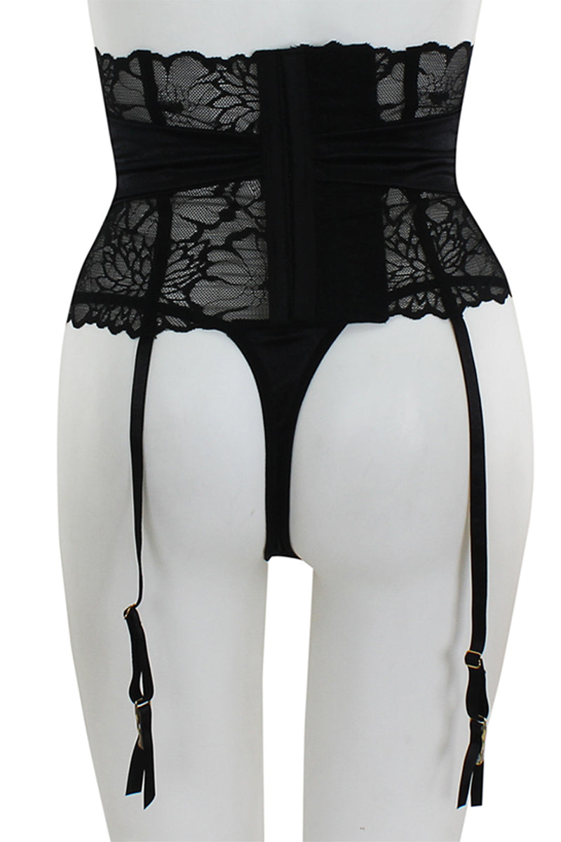 BE142 6 Piece Eyelash Lace Garter Belt with Large Bow & Thong