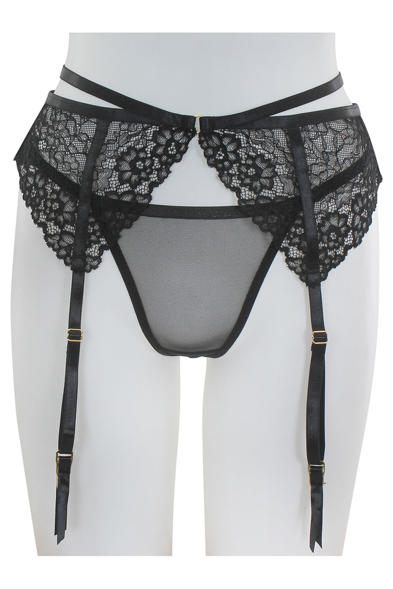 BE144 6 Piece Lace Garter Belt with O-Ring & Thong